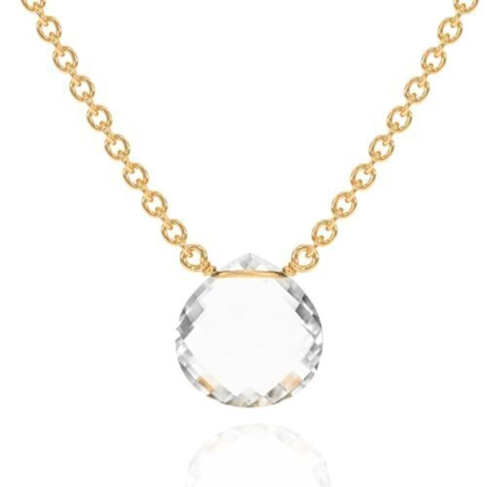 9736 Clear Quartz Necklace , Premium Gold Heart Necklace - Tarnish Free 18K